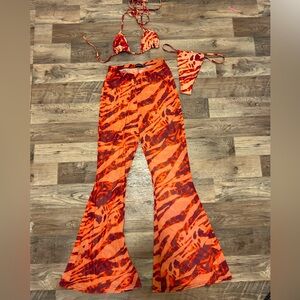 Pretty Little Things Colorful Bikini Cover Up 3 Piece Set US 8 Pants US 6 Bikini